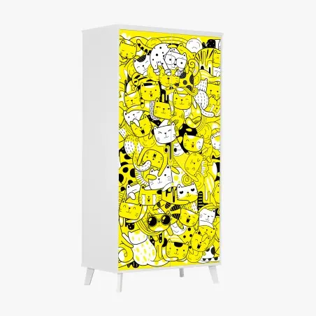 Adesivo per armadio mosaico di gatti giocosi in giallo e nero • Wallissimo®