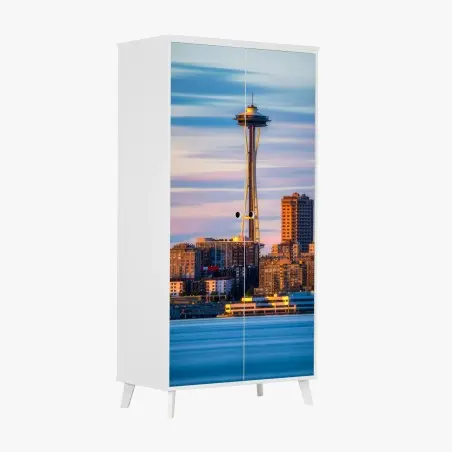 Adesivo per armadio tramonto sulla Space Needle di Seattle • Wallissimo®