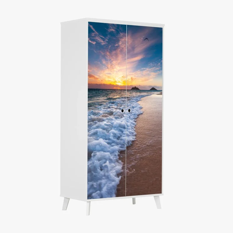 Adesivo per armadio tramonto sulle onde della spiaggia