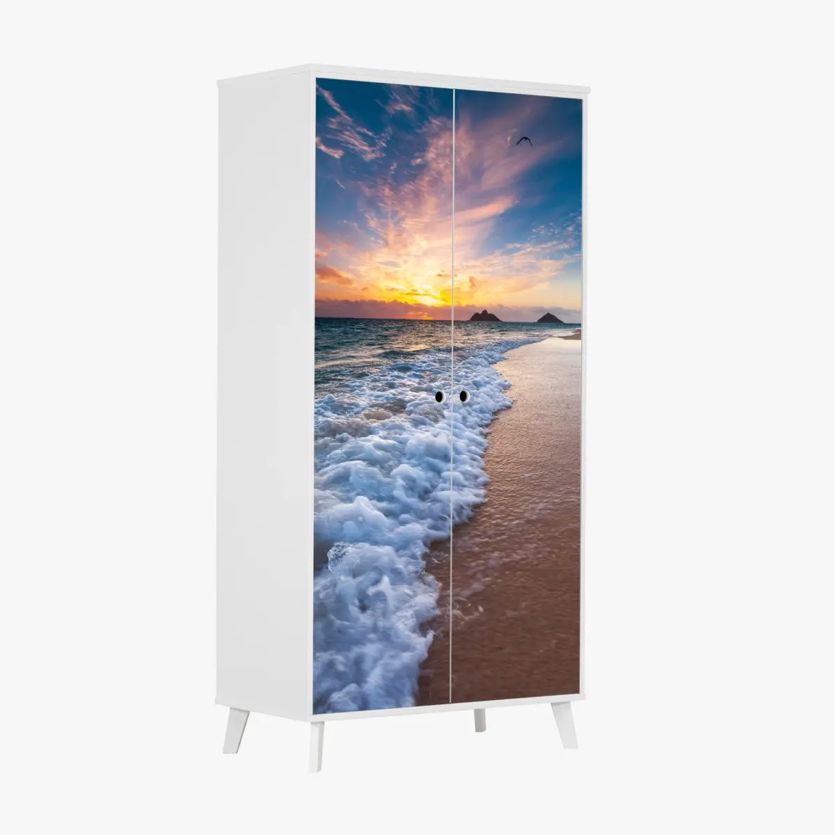 Adesivo per armadio tramonto sulle onde della spiaggia • Wallissimo®