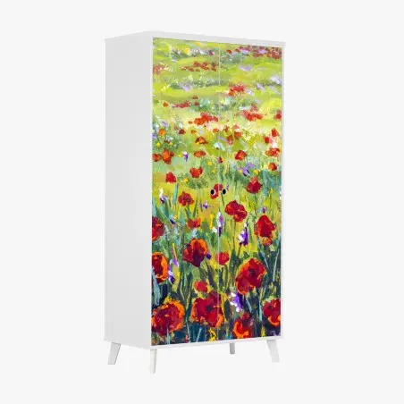 Adesivo per armadio campo di papaveri impressionista • Wallissimo®