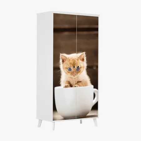 Adesivo per armadio gattino arancione nella tazza • Wallissimo®