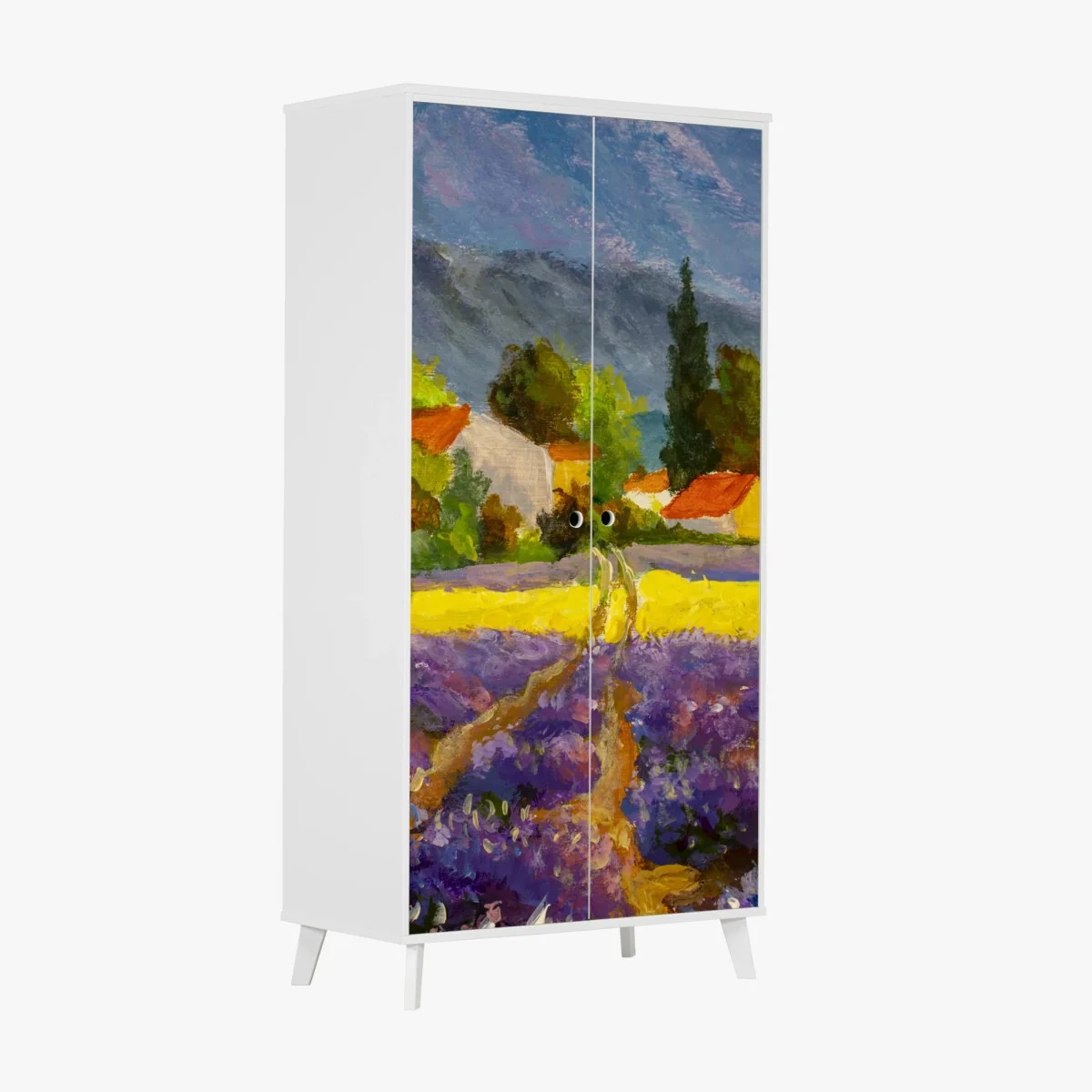 Adesivo per armadio tramonto sui campi di lavanda • Wallissimo® Adesivo per armadio tramonto sui campi di lavanda • Wallissimo®