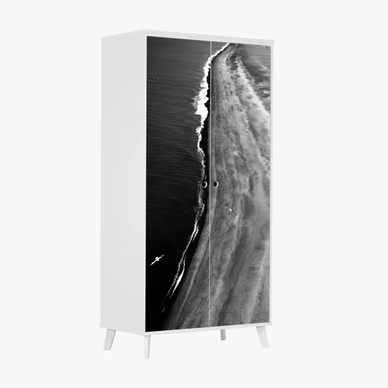 Adesivo per armadio spiaggia in bianco e nero vista dall'alto