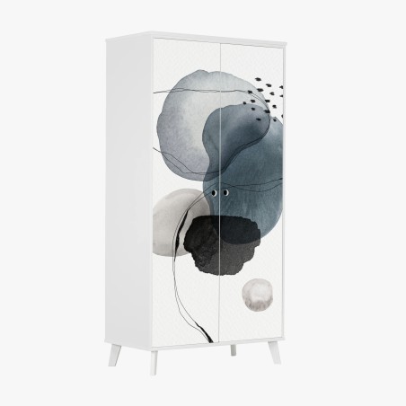 Adesivo per armadio composizione astratta in acquerello blu e grigio • Wallissimo®