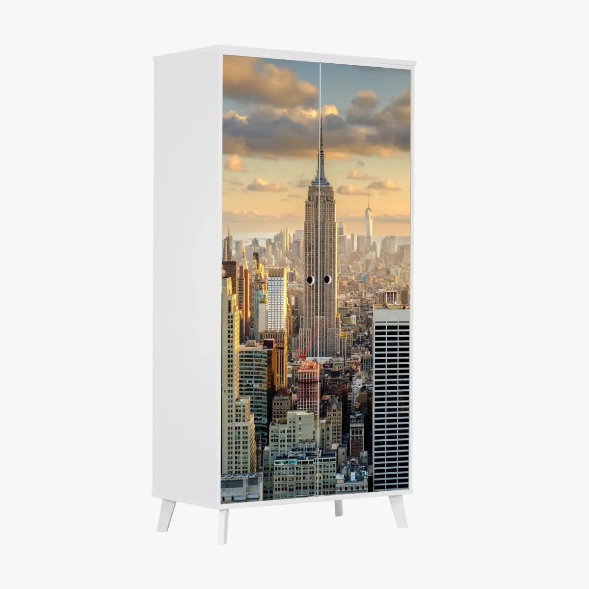 Adesivo per armadio tramonto dorato su New York con Empire State Building • Wallissimo®