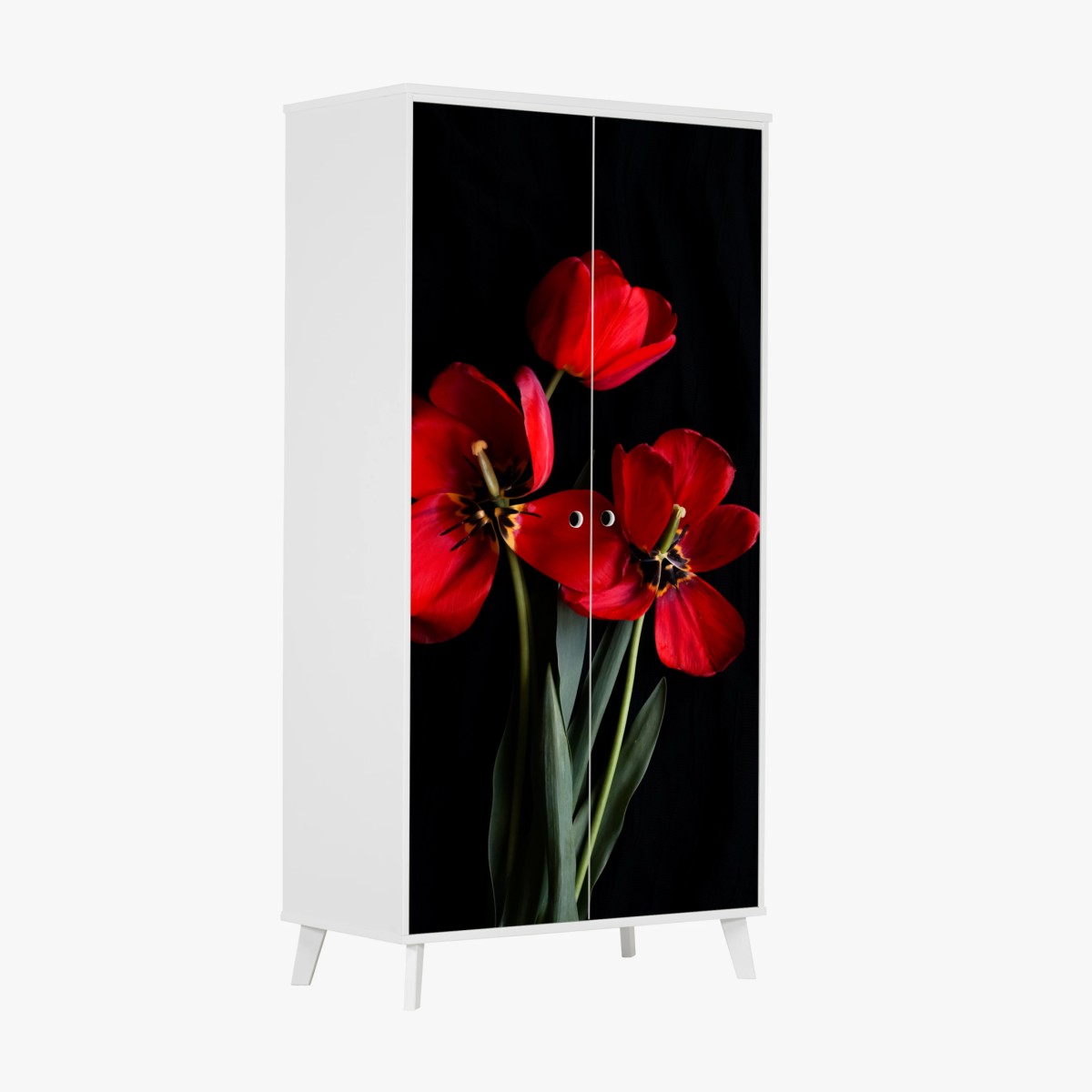Adesivo per armadio tulipani rossi su sfondo nero • Wallissimo®