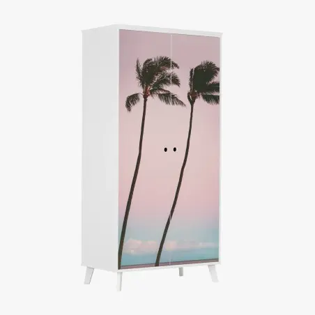 Adesivo per armadio paesaggio tropicale minimal con palme al tramonto • Wallissimo®