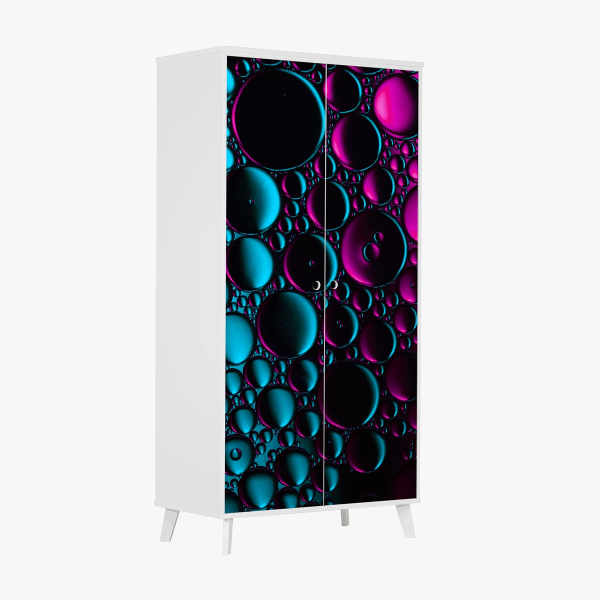 Adesivo per armadio bolle astratte in neon turchese e magenta • Wallissimo®