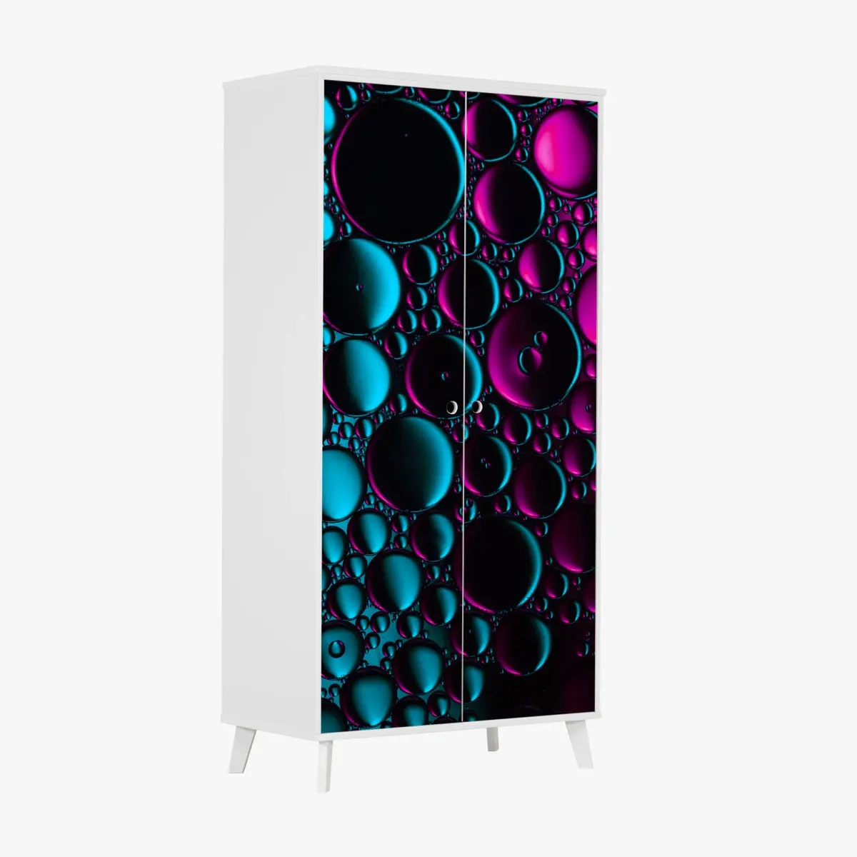 Adesivo per armadio bolle astratte in neon turchese e magenta • Wallissimo®