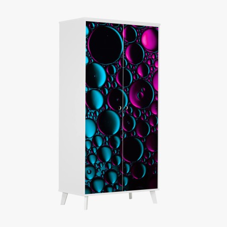 Adesivo per armadio bolle astratte in neon turchese e magenta • Wallissimo®