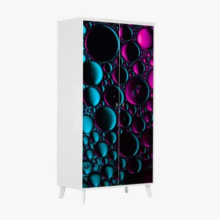 Adesivo per armadio bolle astratte in neon turchese e magenta • Wallissimo®