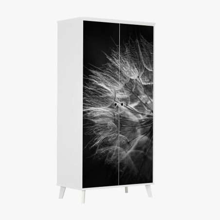 Adesivo per armadio soffione in bianco e nero: dettaglio botanico elegante • Wallissimo®