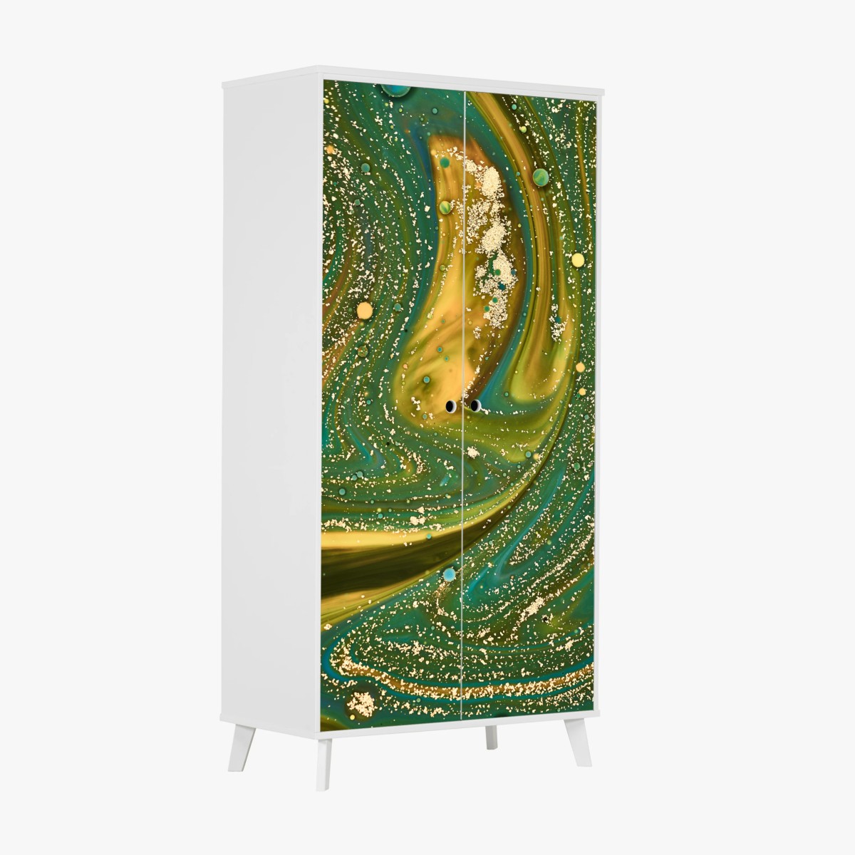 Adesivo per armadio marmo fluido verde e oro • Wallissimo®
