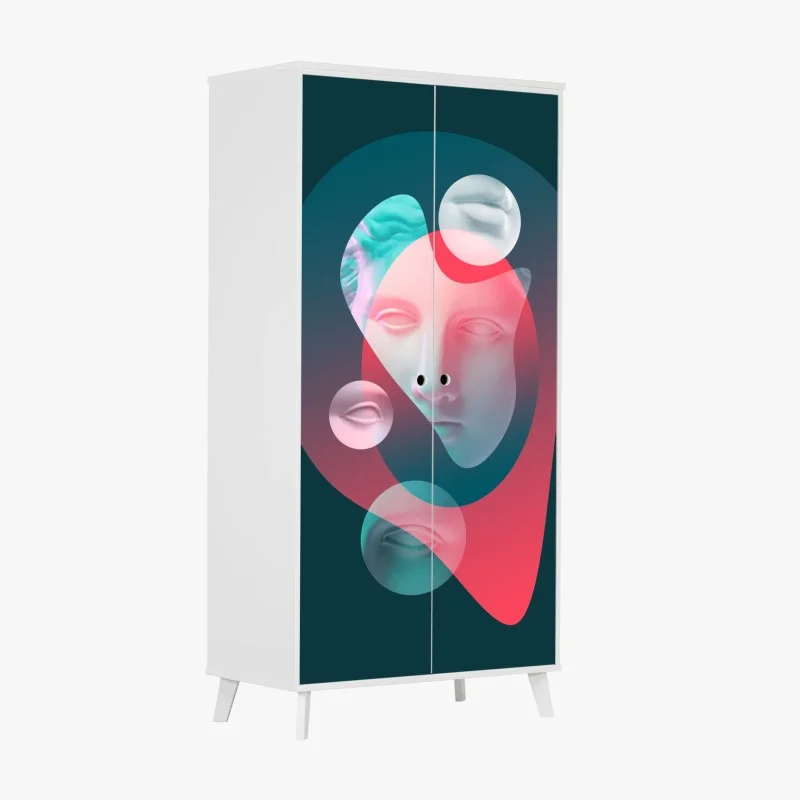 Adesivo per armadio volto classico onirico su sfondo astratto