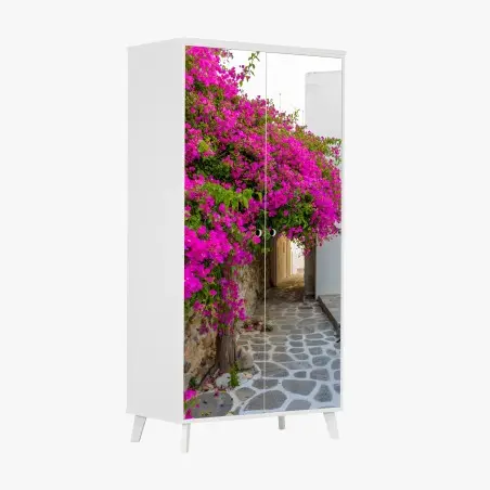Adesivo per armadio angolo fiorito di Naousa, Paros • Wallissimo®