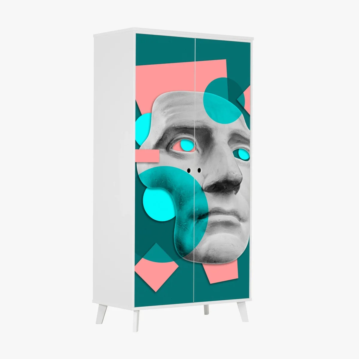 Adesivo per armadio volto classico in collage geometrico • Wallissimo® Adesivo per armadio volto classico in collage geometrico • Wallissimo®