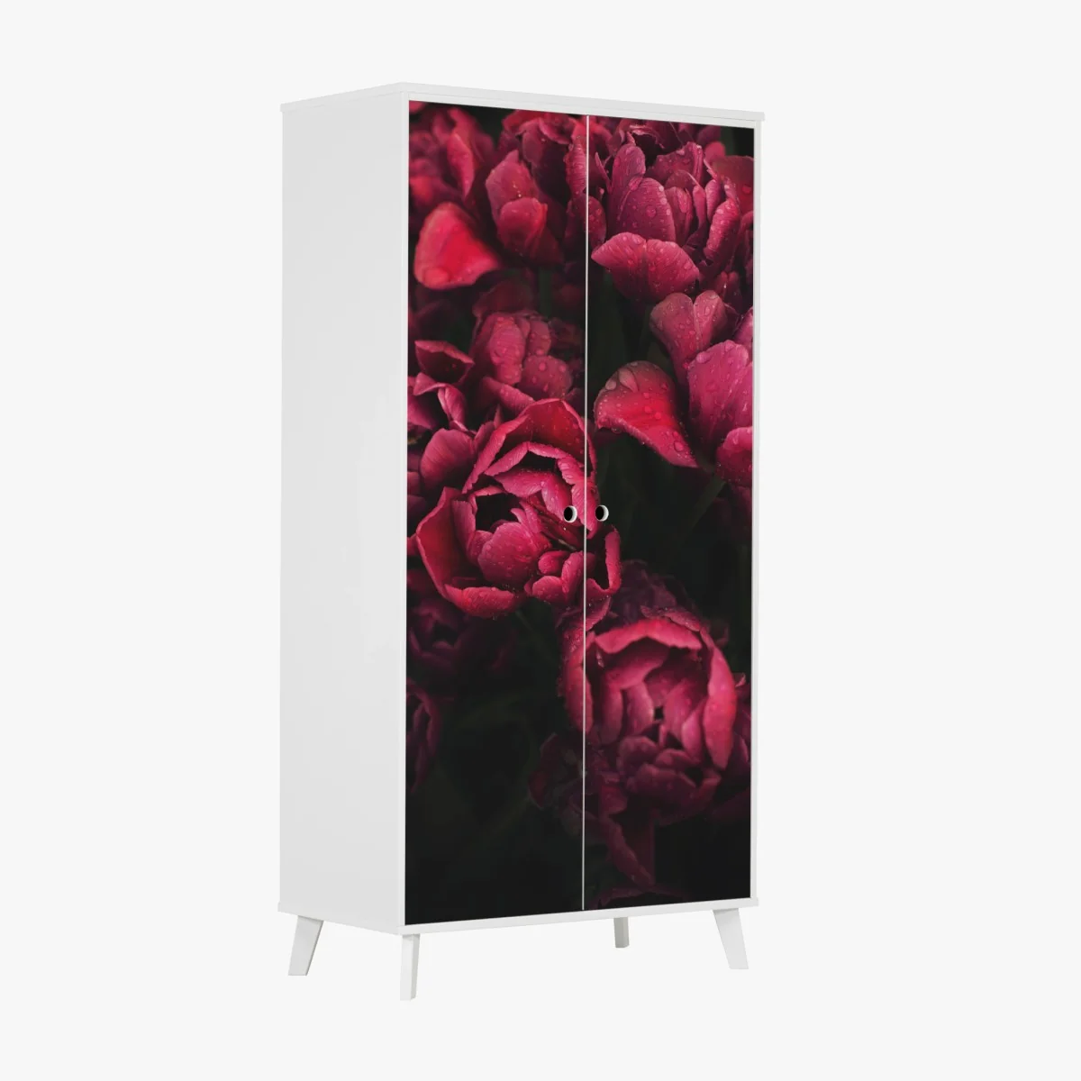 Adesivo per armadio tulipani rubino con gocce di rugiada • Wallissimo® Adesivo per armadio tulipani rubino con gocce di rugiada • Wallissimo®