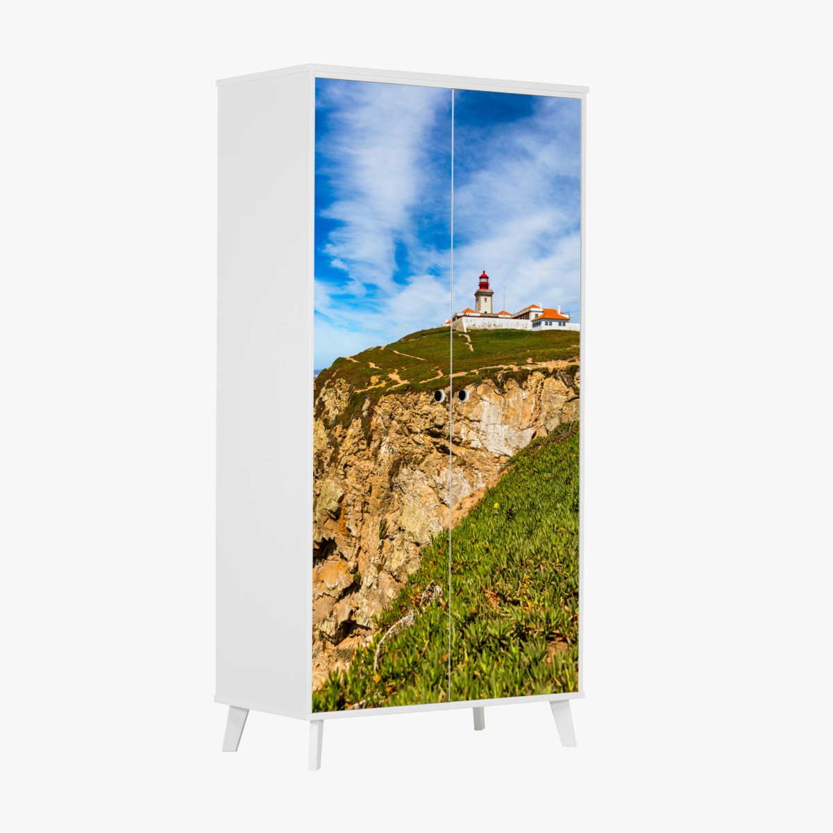 Adesivo per armadio faro di Cabo da Roca sulle scogliere atlantiche • Wallissimo®