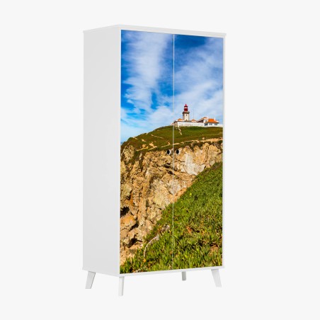 Adesivo per armadio faro di Cabo da Roca sulle scogliere atlantiche • Wallissimo®