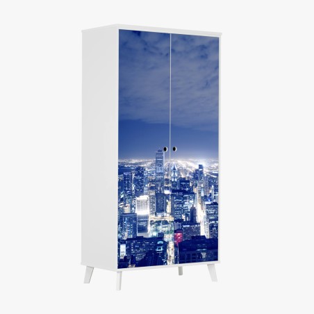 Adesivo per armadio vista notturna dello skyline di Chicago • Wallissimo®