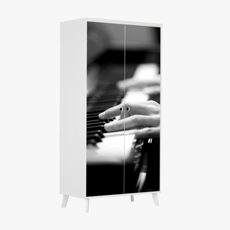 Adesivo per armadio eleganza al pianoforte in bianco e nero • Wallissimo®