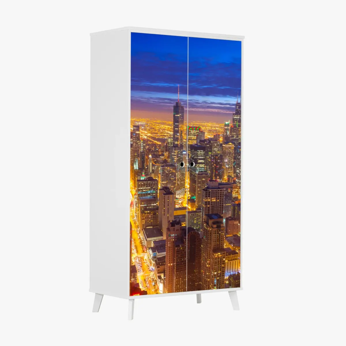 Adesivo per armadio skyline notturno di Chicago al crepuscolo • Wallissimo®