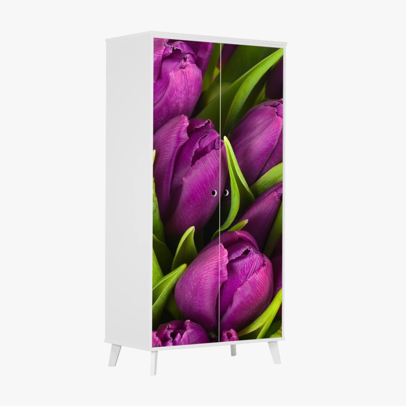 Adesivo per armadio bouquet di tulipani viola in primo piano