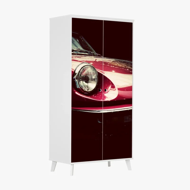 Adesivo per armadio eleganza retrò: dettaglio di auto d'epoca rossa