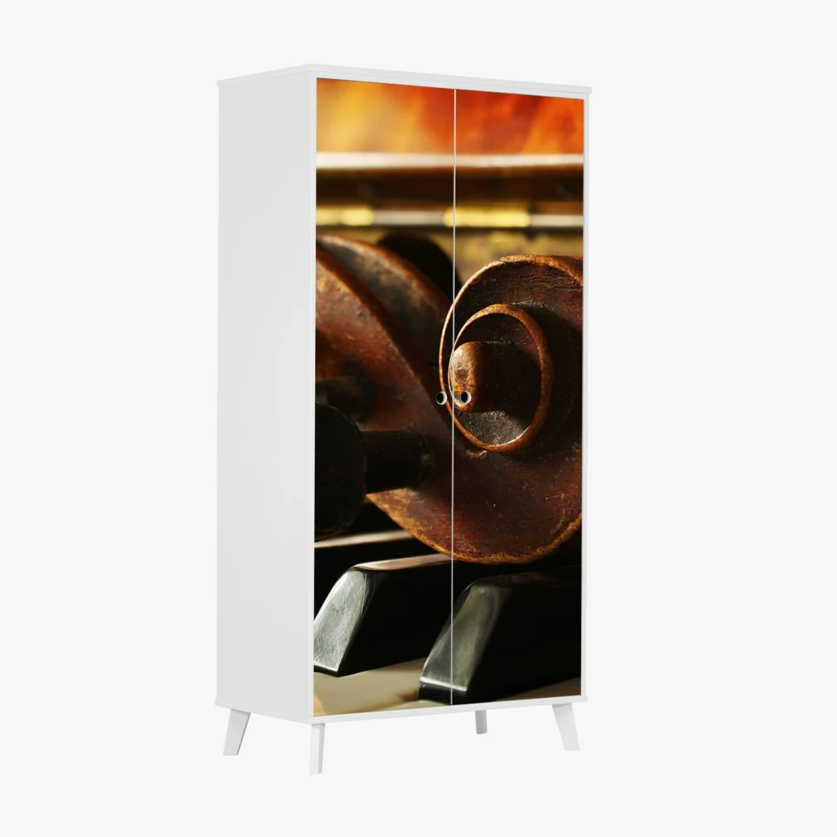 Adesivo per armadio contrasto musicale: violino sui tasti del pianoforte • Wallissimo® Adesivo per armadio contrasto musicale: violino sui tasti del pianoforte • Wallissimo®