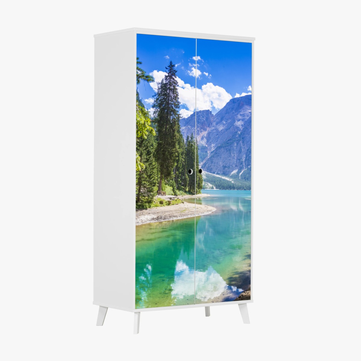 Adesivo per armadio panorama del Lago di Braies e Croda del Becco • Wallissimo®