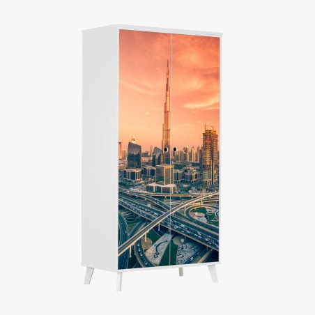 Adesivo per armadio panorama urbano di Dubai al tramonto • Wallissimo®