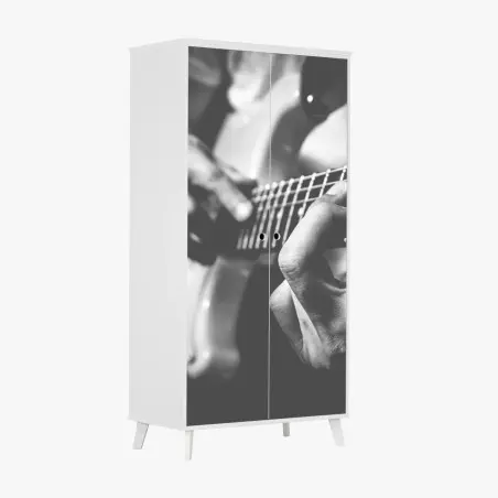 Adesivo per armadio dettaglio di chitarra elettrica in bianco e nero • Wallissimo®