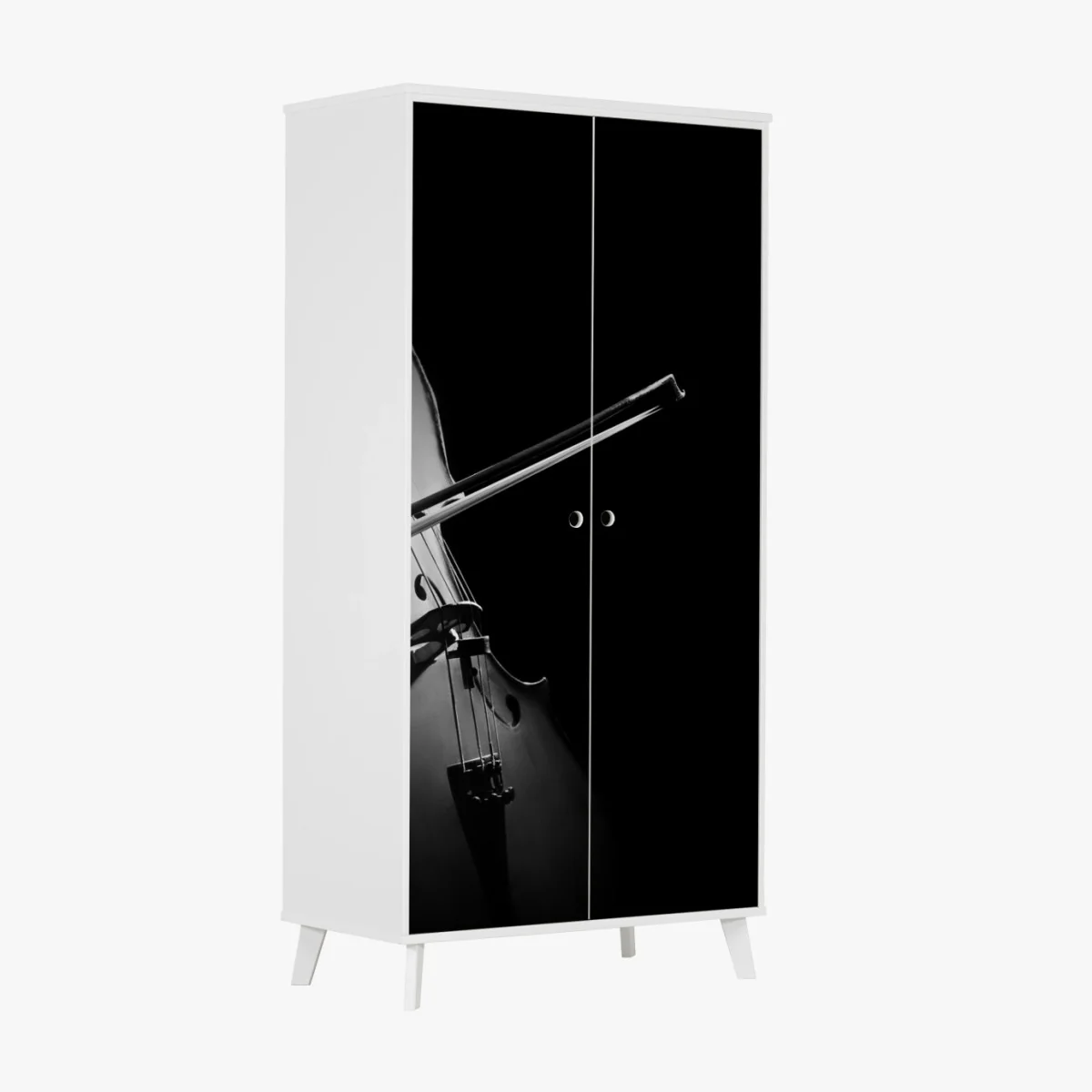 Adesivo per armadio emozione del violoncello in bianco e nero • Wallissimo® Adesivo per armadio emozione del violoncello in bianco e nero • Wallissimo®