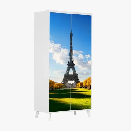 Adesivo per armadio panorama primaverile di Torre Eiffel al Champ de Mars, Parigi • Wallissimo®