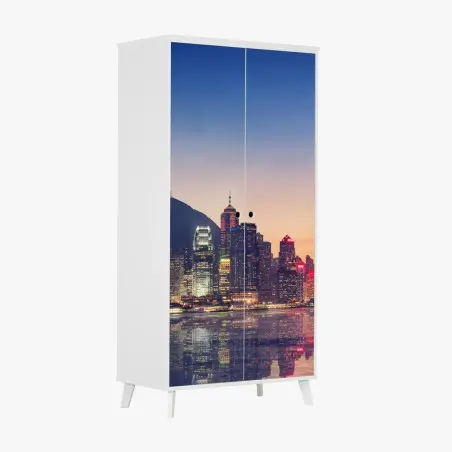 Adesivo per armadio skyline di Hong Kong al crepuscolo • Wallissimo®