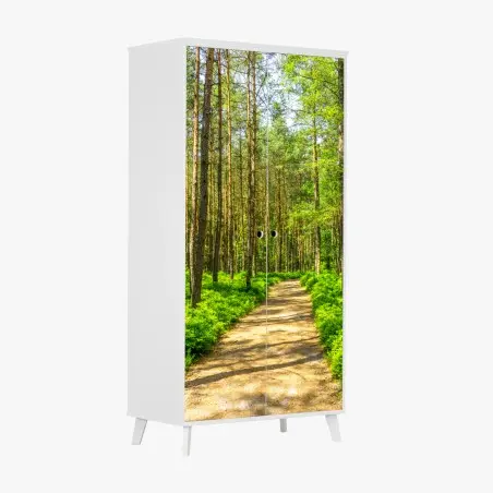 Adesivo per armadio sentiero silenzioso nella foresta di pini • Wallissimo®