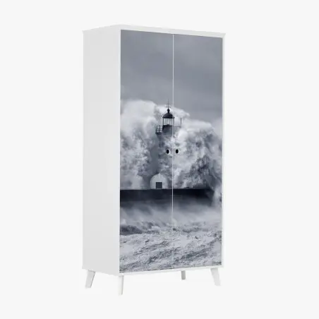 Adesivo per armadio faro del Douro travolto dalle onde • Wallissimo®
