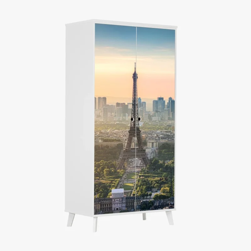 Adesivo per armadio tramonto su Parigi con Torre Eiffel