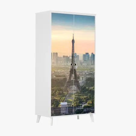 Adesivo per armadio tramonto su Parigi con Torre Eiffel • Wallissimo®