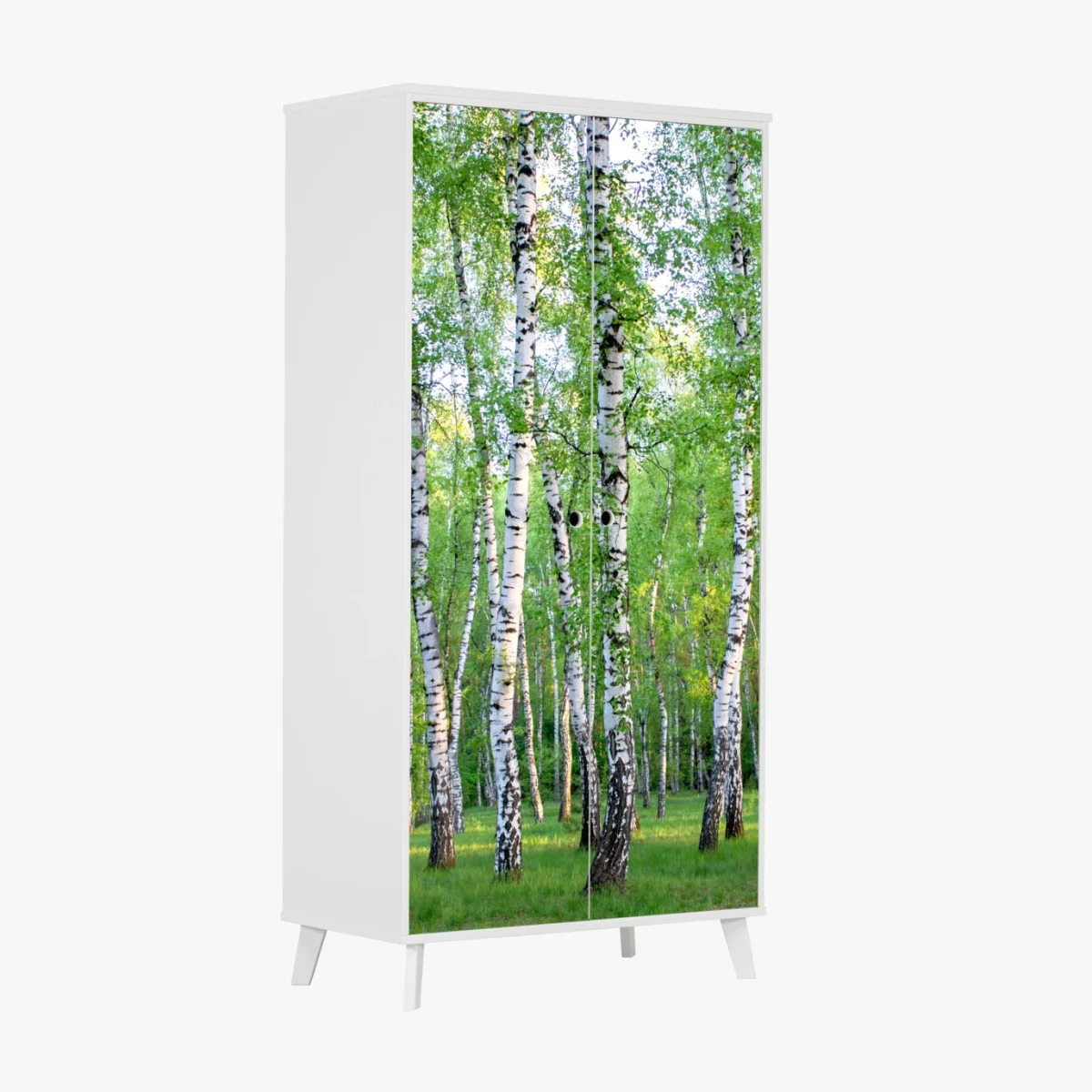 Adesivo per armadio bosco di betulle estivo: luce e freschezza • Wallissimo® Adesivo per armadio bosco di betulle estivo: luce e freschezza • Wallissimo®