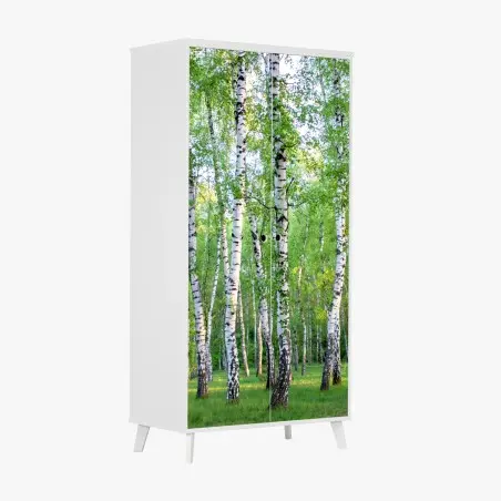 Adesivo per armadio bosco di betulle estivo: luce e freschezza • Wallissimo®