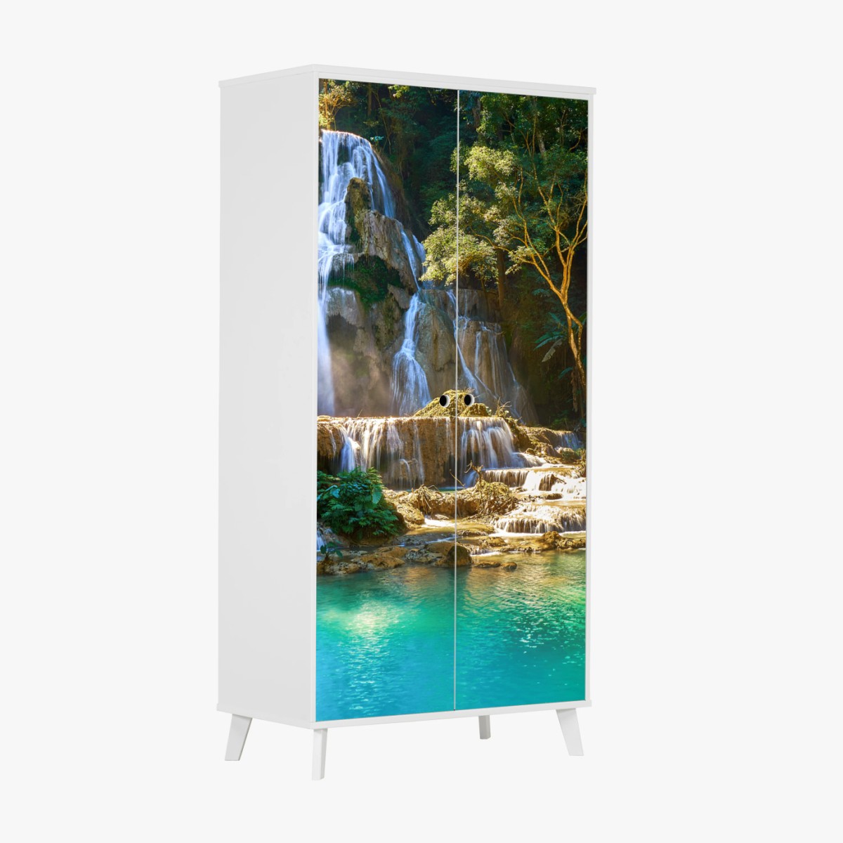 Adesivo per armadio oasi di cascata nella foresta tropicale • Wallissimo®