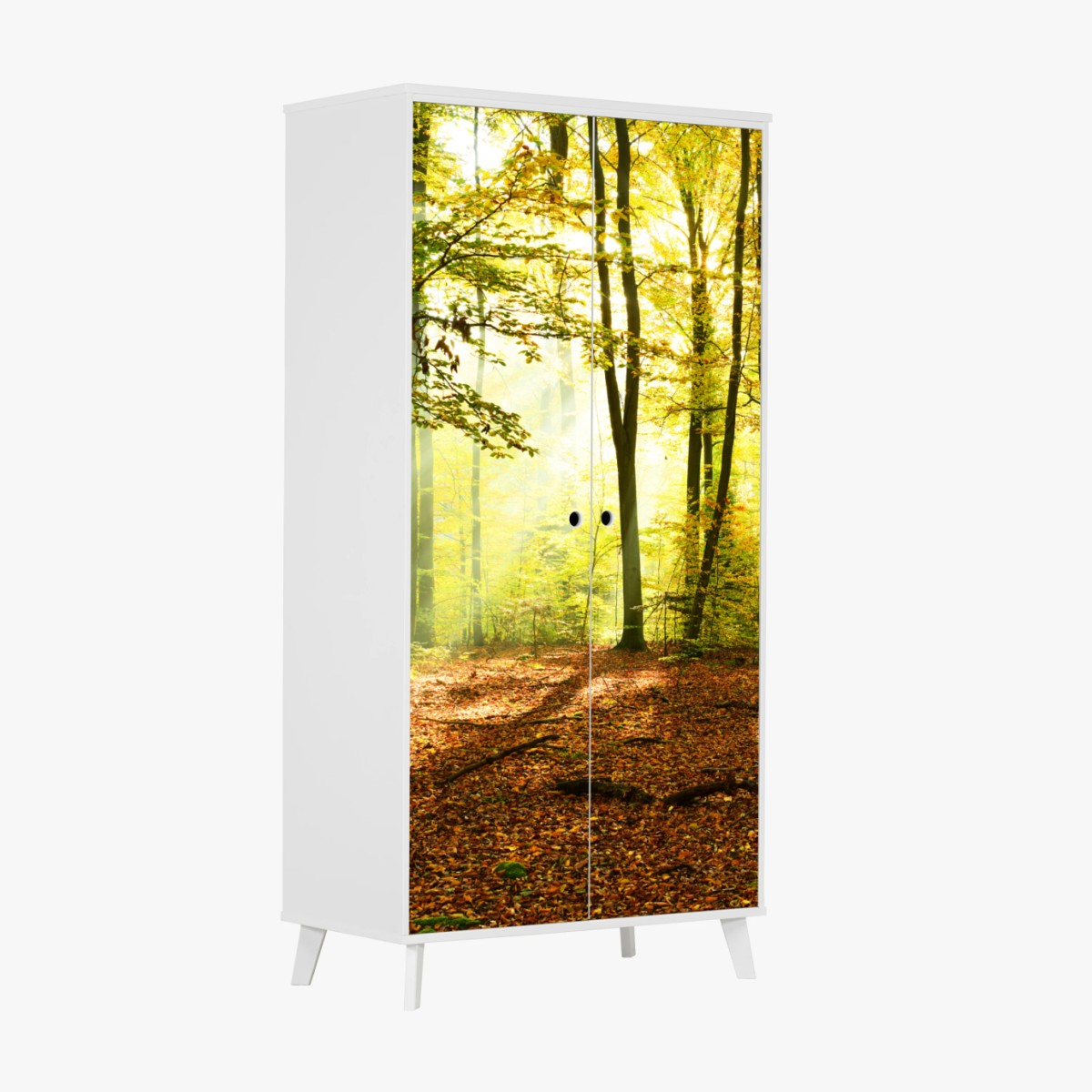 Adesivo per armadio mattina d'autunno nel bosco dorato • Wallissimo®