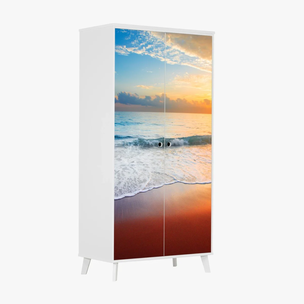 Adesivo per armadio tramonto dorato sul mare • Wallissimo® Adesivo per armadio tramonto dorato sul mare • Wallissimo®