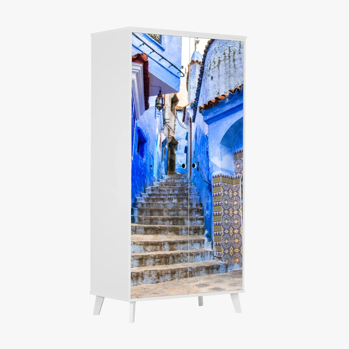 Adesivo per armadio vicoli azzurri di Chefchaouen • Wallissimo® Adesivo per armadio vicoli azzurri di Chefchaouen • Wallissimo®