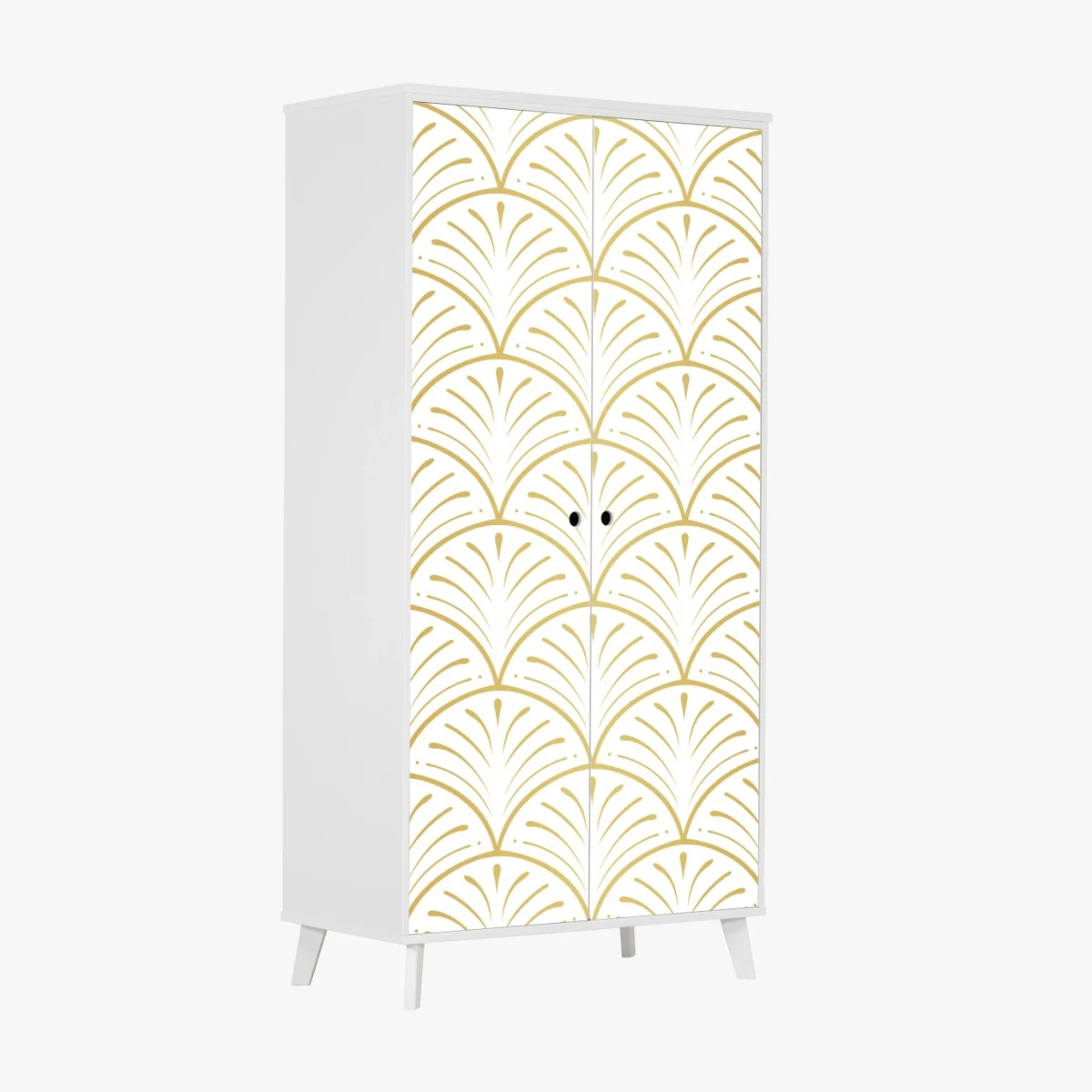 Adesivo per armadio motivo art déco dorato su sfondo bianco • Wallissimo® Adesivo per armadio motivo art déco dorato su sfondo bianco • Wallissimo®