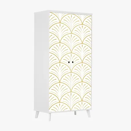 Adesivo per armadio motivo art déco dorato su sfondo bianco • Wallissimo®