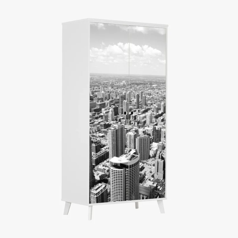 Adesivo per armadio orizzonte urbano di Chicago in bianco e nero