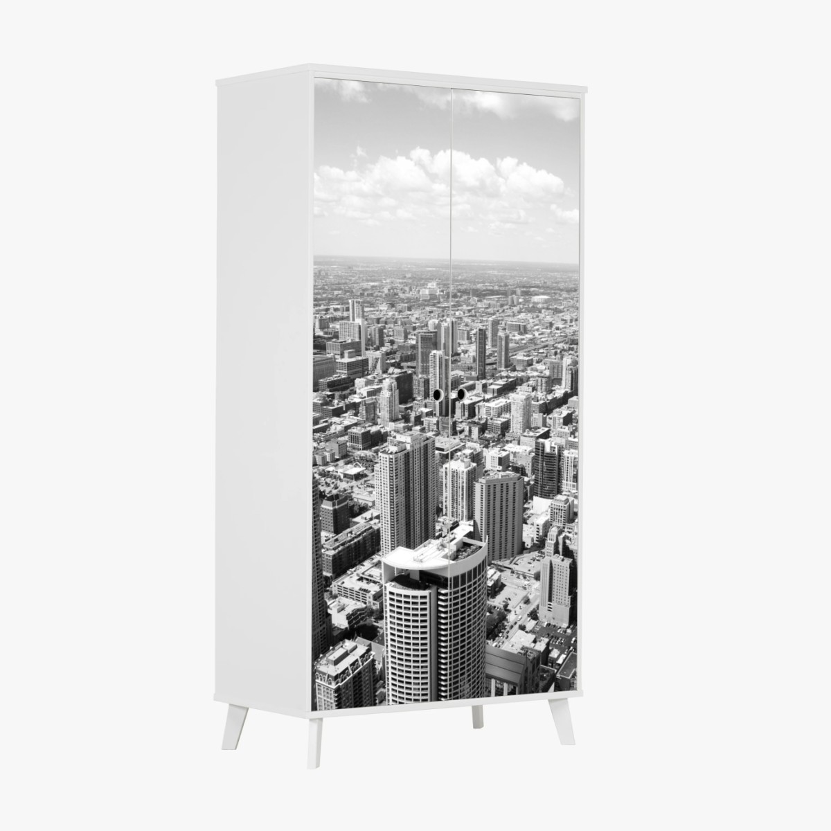 Adesivo per armadio orizzonte urbano di Chicago in bianco e nero • Wallissimo®